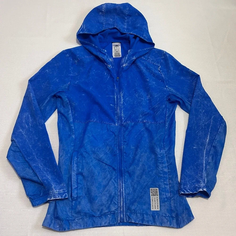 Adidas Own The Run Jacket Mens Small Blue Lightweight Hooded Running Windbreaker
